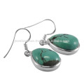 Natural Tibetan Turquoise Gemstone Bezel Set & 925 Sterling Silver Dangle Earrings Jewelry